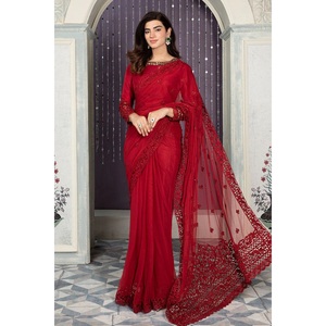 Saree rouge indien et pakistanais Shalwar Kameez Robe en soie et coton d'excellente qualité de WS INTERNATIONAL Nouvelle couleur de robe - Product Image 4