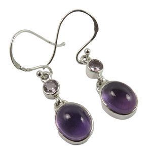 Pendientes de piedras preciosas de amatista de plata de ley sólida 925, pendientes de forma ovalada para mujeres y niñas, Pendientes colgantes, joyería de plata - Product Image 1