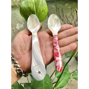 Artistic Mother of <b>Pearl</b> Spoon with Unique <b>Lotus</b> Leaf Handle Inlaid with <b>Pearl</b> 16cm MOP Conch Shell Spoon Viet Nam Handicraft - Product Image 5
