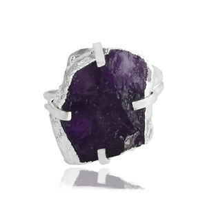 Bagues de haute qualité à texture classique en argent sterling 925 avec améthyste africaine brute, bague ajustable, vente en gros directe d'usine - Product Image 2