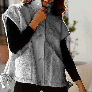 Stylish Casual Sleeveless <b>Vest</b> Solid <b>Black</b> Jacket Plus Size Women <b>Mens</b> Winter Corduroy Wool <b>Vest</b> Custom Logo Windproof Outerwear - Product Image 2