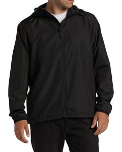 Veste coupe-vent à capuche de course à pied d'hiver pour hommes avec fermeture à glissière avant à col montant et logo imprimé - Product Image 1
