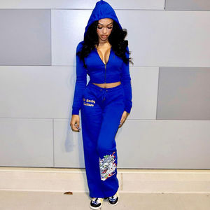 Top Quality Custom <b>Womens</b> Tracksuit DTG Print Zip up Crop Hoodie and Flare <b>Sweatpants</b> Sweatsuit <b>Women</b> - Product Image 1