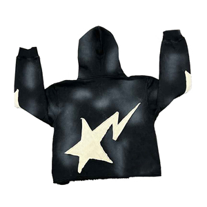 Sweat-shirt à capuche court et pantalon évasé avec logo personnalisé imprimé bouffant hommes dessin élastique 100% survêtements de jogging respirants en coton - Product Image 5