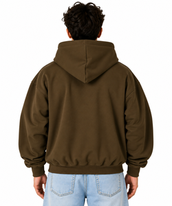 AURA <b>Men's</b> Brown Hooded Oversized Fleece Solid Color Casual Pocket Design Winter Wear Polyester/Cotton Anti-Wrinkle - Product Image 2