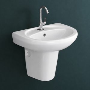 Lavabo de pared de piedra de superficie sólida clásico, de forma irregular, con un solo orificio, diseño contemporáneo para baño. - Product Image 2