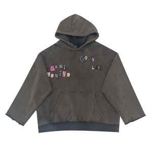 เสื้อฮู้ดผ้าหนาสไตล์สตรีทเทอร์รี่สไตล์วินเทจปักโลโก้ฟอกสีกรดสำหรับฤดูหนาวพิมพ์ลาย - Product Image 1