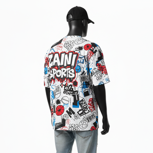 T-shirt ample pour homme en jersey de coton premium 240 GSM, couleur rose, panneau de manche, logo brodé personnalisé, chemises pour hommes - Product Image 5