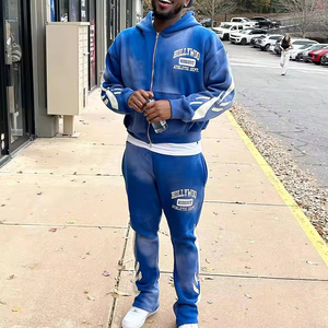 ชุดวอร์มมีซิปและกางเกงวอร์มแนวสตรีทแวร์วินเทจผ้าปะปักลายด้วยแสงแดดซีดจาง - Product Image 1