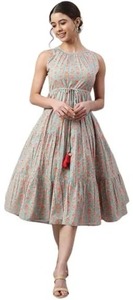 Robe de mariée indienne faite à la main en coton doux naturel tissé Mini Floral imprimé fête d'été pour les femmes écologique - Product Image 6