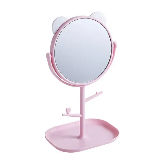 Creative HD Cat Ear Desktop Makeup Mirror Rotating Multifunction Dressing Table with Lipstick Jewelry Storage Paper Box Included