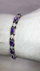 Pulsera de Plata de Ley 925 con piedras preciosas de amatista natural Brillo de calidad AAA Regalo de moda y joyería de fiesta - Product Image 3