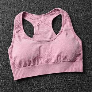 Ensemble de yoga 2 pièces pour femme, rose, avec leggings taille mi-haute et brassière de sport dos nageur, respirant, sans couture, longueur intégrale, en Spandex/Polyester 180g - Product Image 4