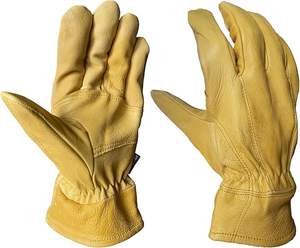 Guantes de trabajo de cuero de piel de cabra, duraderos y transpirables para todo tipo de clima y flexibles, agarre antideslizante para conducción de camiones y trabajo - Product Image 4