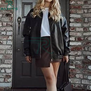 Razorts Women's Winter <b>Jacket</b> High Quality Genuine <b>Sheep</b> <b>Skin</b> Leather Breathable Zipper Closure Chains New Design Pakistan - Product Image 3