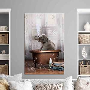 Impression sur toile « Baignoire éléphant » : Décoration murale artistique pour salle de bain, toile encadrée - Product Image 1