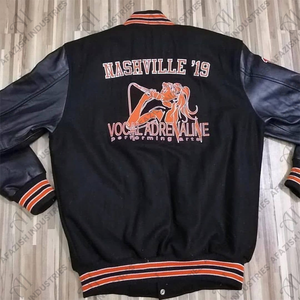 Venta al por mayor de los hombres del Vintage casual Varsity chaqueta de cuero genuino mangas Stand Collar satén tejido de lana personalizado Casual Letterman - Product Image 5