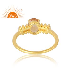 แหวนเงินแท้ 925 ชุบทอง 18K ประดับด้วยพลอยซิทรินธรรมชาติและพลอย CZ งานแฮนด์เมด เครื่องประดับคุณภาพดีสำหรับผู้หญิง ของขวัญสำหรับเธอ - Product Image 4