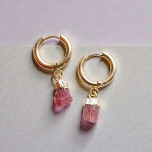Customizable 18K Gold Vermeil Handmade <b>Pink</b> Tourmaline Hoop Earrings Natural Raw Gemstone Jewelry for Weddings Crystal Earrings - Product Image 1