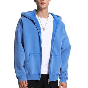 Sudadera con capucha de lana de algodón 100% de peso pesado Cremallera Diseño de patrón sólido Ropa de invierno y transpirable - Product Image 1