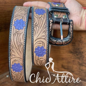 Recién llegado, cinturones de cuero hechos a mano, cinturones de cuero genuino occidental, cinturón Floral de piel de vaca vaquero y vaquera de alta calidad personalizado - Product Image 1