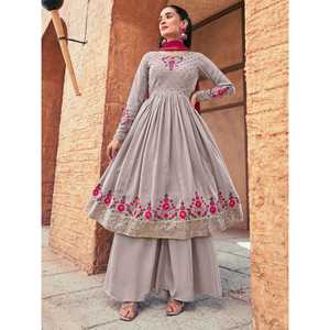 Atractivo Traje Palazzo Gris de Georgette Bordado Listo para Usar para Mujer - Product Image 3