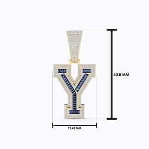 Pendentif personnalisé avec initiale Y, en moissanite et diamants bleus/blancs, plaqué rhodium, pour homme, style hip-hop, cadeau de fête, breloques et pendentifs raffinés - Product Image 4