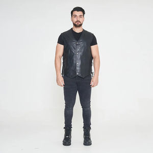 Gilet d'hiver sans manches en fourrure de vol pour hommes Gilet d'hiver unisexe en peau de mouton Gilet en cuir noir - Product Image 2