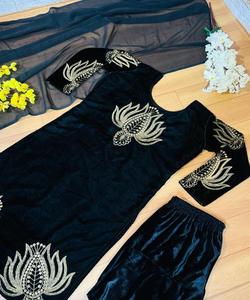 African Clothing Long Off White Fork Style Black 2 Piece 3 Piece Dupatta Clothing Modest Sari <b>Dress</b> - Product Image 2