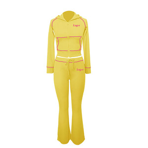 ชุดวอร์มสองชิ้นสำหรับผู้หญิงชุดวอร์มมีซิปมีฮู้ดปักลาย - Product Image 2