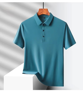 Polo de seda helada para hombre, ropa de trabajo de manga corta informal fina de verano, transpirable, elástica, estilo de pareja, ropa de ocio de negocios - Product Image 2