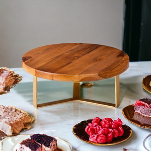 Soporte para Pastel de Madera Ecológico con Base de Metal y Madreperla de 12 Pulgadas, Marca Abi Overseas, Gran Venta - Product Image 1