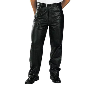 Pantalones de Cuero para Motocicleta, Personalizados, Negros, Mate, de Cuero Genuino, con Cordón, Estilo Casual, Transpirables, Resistentes al Viento, para Hombre, Corte Recto y Ajustado, OEM - Product Image 1