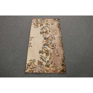 Vintage 2x3.7 ft Rug, Small Turkish Rug, <b>Brown</b> Yellow Southwestern <b>Wool</b> Rug - Product Image 1