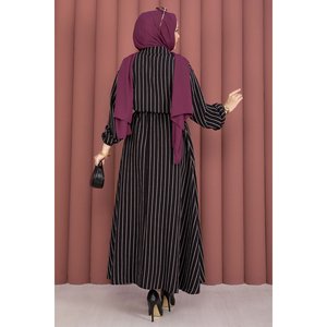 Black Striped Two-Piece Set Bow Collar Casual Summer Outfit XS-XL Crepe Fabric Top and <b>Skirt</b> - Product Image 6