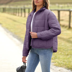 <b>Womens</b> Quilted Puffer <b>Jacket</b> Mock Neck Winter Coat Warm Padded Outerwear Stylish <b>Purple</b> Puffy <b>Jacket</b> with Full Zipper Closure - Product Image 5