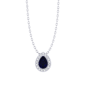 Pendentif géométrique en argent sterling plaqué or rhodié or rose avec chaîne de 18 pouces orné de zircone cubique saphir taille poire 11,0 mm - Product Image 6