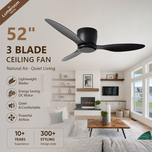 52 Inch Modern Black <b>Ceiling</b> <b>Fan</b> with <b>Remote</b> <b>Control</b>, Quiet 3 Blade DC Motor <b>Fan</b> for Living Room Bedroom Office - Product Image 1
