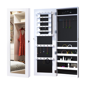 Armoire à bijoux murale HOMCOM avec crochets et compartiments en bois, armoire à bijoux à miroir pour boucles d'oreilles, colliers et - Product Image 1