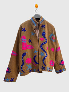 Chaqueta con Cuello Mandarín Bordada a Mano, Manga Larga, Corte Cuadrado, Lino y Algodón, Ropa de Otoño para Mujer, Estilo Patchwork - Product Image 2