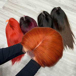 Extensions de cheveux humains vierges Remy vietnamiens 100% neufs, vague naturelle, lisses, couleur orange brûlé, haute qualité, fabrication mécanique - Product Image 1