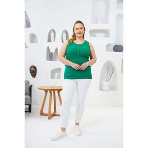 Débardeur Camisole Grande Taille à Boutons Pression sur le Devant Vert - Product Image 6