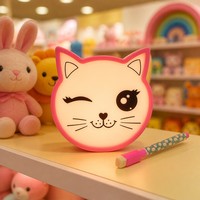 Tablette de dessin LED en plastique en forme de chat, lampe de bureau rose semi-transparente avec stylo pour tableau blanc pour enfants
