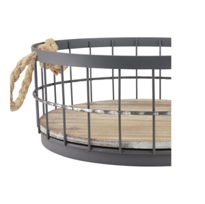 Mejor llegada fuerte cesta de alambre de hierro mate negro con base de madera pequeña cesta de frutas y verduras proveedor - Product Image 2