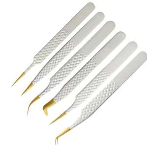 Pinces à épiler droites et courbes en gros pour extensions de cils, pinces à épiler en acier inoxydable pour le maquillage avec étui - Product Image 6