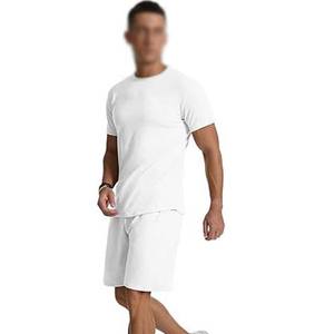 Two Pieces <b>Lounge</b> Wear for <b>Men</b> Private Label Contrast Color <b>Short</b> Sleeve Summer <b>Shorts</b> and T Shirts Sets 100%Cotton Polyester - Product Image 6