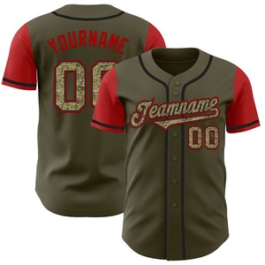 Camiseta de equipo personalizada más vendida, Camuflaje Oliva personalizado, negra, auténtica camiseta de béisbol de dos tonos con saludo al servicio - Product Image 1