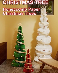 Arbre de Noël vert pliable arbre de Noël en papier avec accessoires arbre de Noël en nid d'abeille pour la fête - Product Image 2