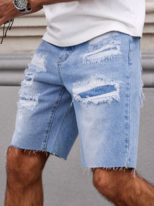 Shorts en jean décontractés pour homme, taille mi-haute, avec broderie 3D, tissu respirant écologique, coupe ample, vêtements d'été - Product Image 6