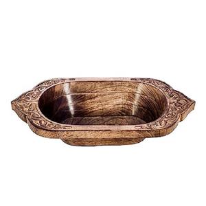 Own Designed Mango <b>Wood</b> Bowl With Royal Style Handle Dining Table Decorative Dish <b>Kitchen</b> <b>Accessories</b> Food Serving Platter - Product Image 1